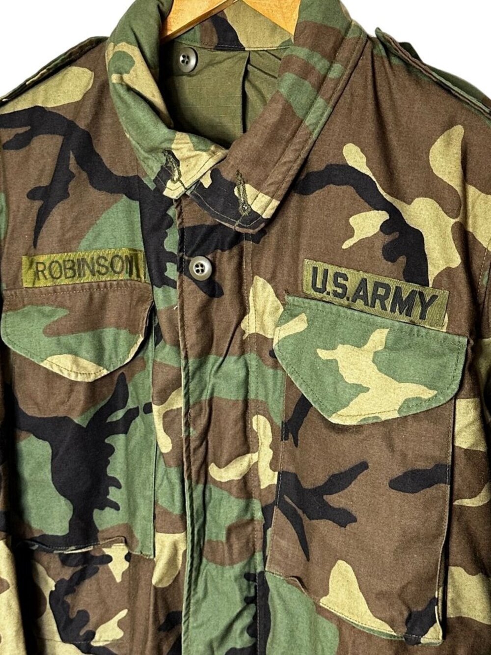 Vtg US Army M-65 Field Coat Woodland Camo USA Military Jacket Mens Small Long - Picture 2 of 9